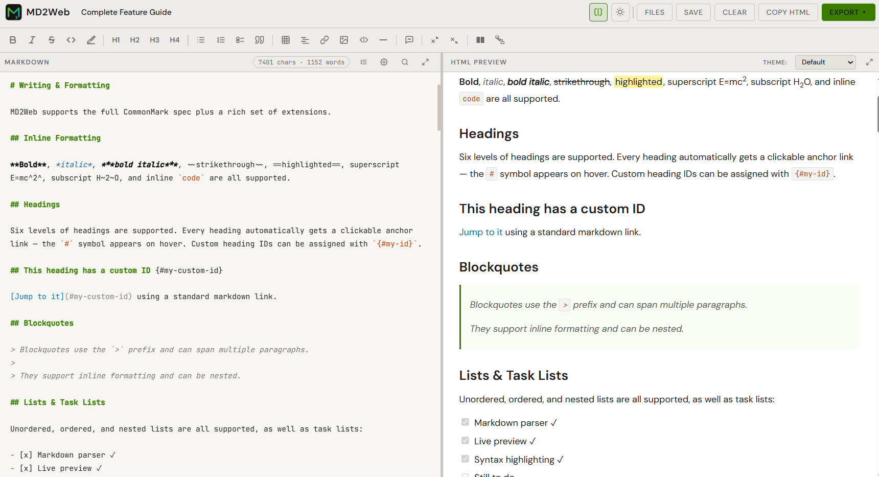 MD2Web editor — light theme
